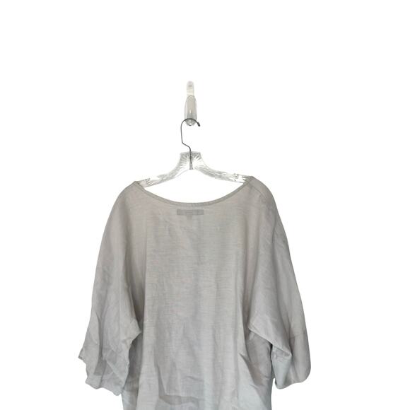 Flax Blouse Beige Linen Short Sleeve‎ Scoop Neck Lagenlook Coastal Grandma Large - Picture 8 of 12